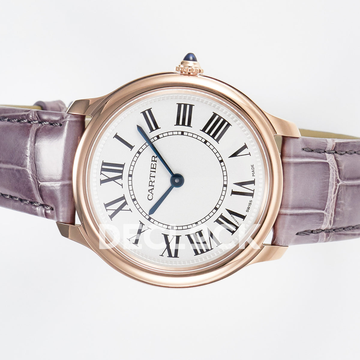 Cartier Ronde Louis Cartier 36mm Rose Gold Beige Dial Purple Leather Asian AAA+ Replica – side angle