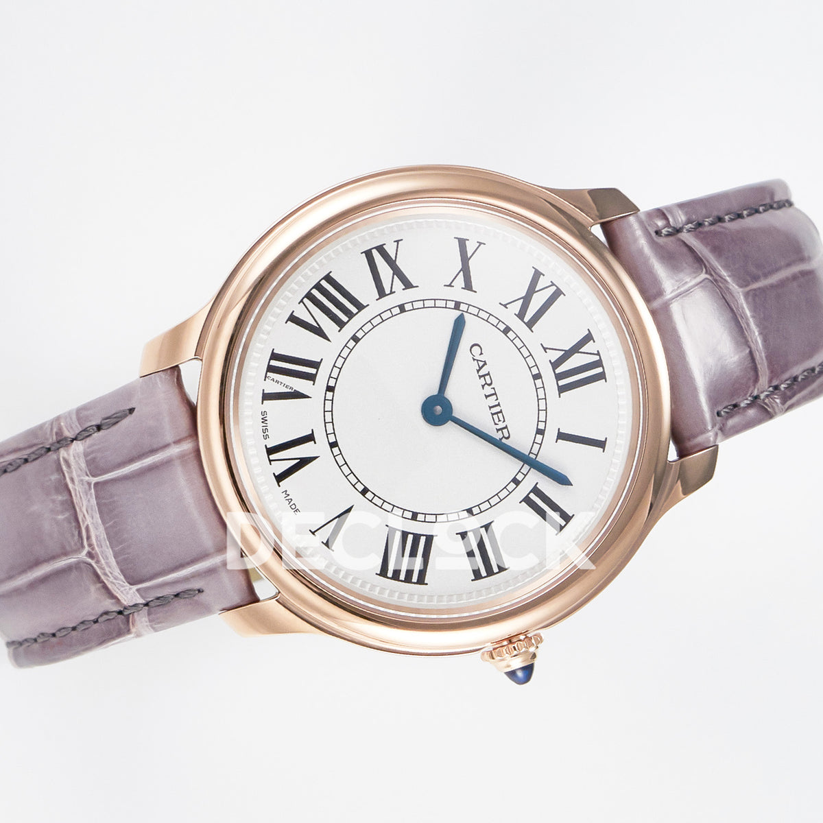 Cartier Ronde Louis Cartier 36mm Rose Gold Beige Dial Purple Leather Asian AAA+ Replica – strap view