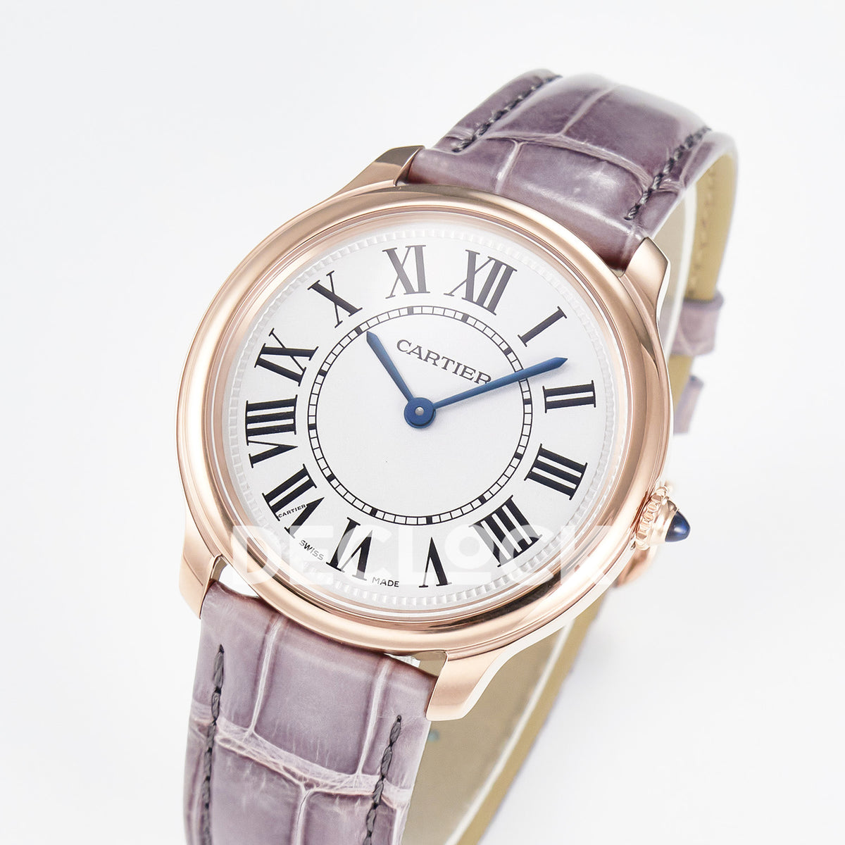 Cartier Ronde Louis Cartier 36mm Rose Gold Beige Dial Purple Leather Asian AAA+ Replica – three quarter