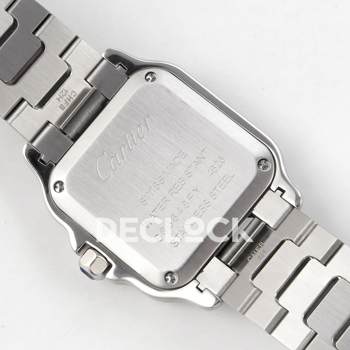 Cartier Santos 27mm 8848F with gray dial and stainless steel bracelet, caseback