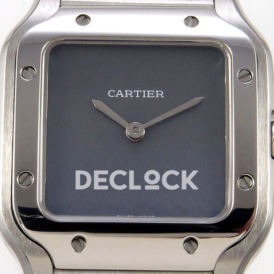 Cartier Santos 27mm 8848F with gray dial and stainless steel bracelet, dial close up