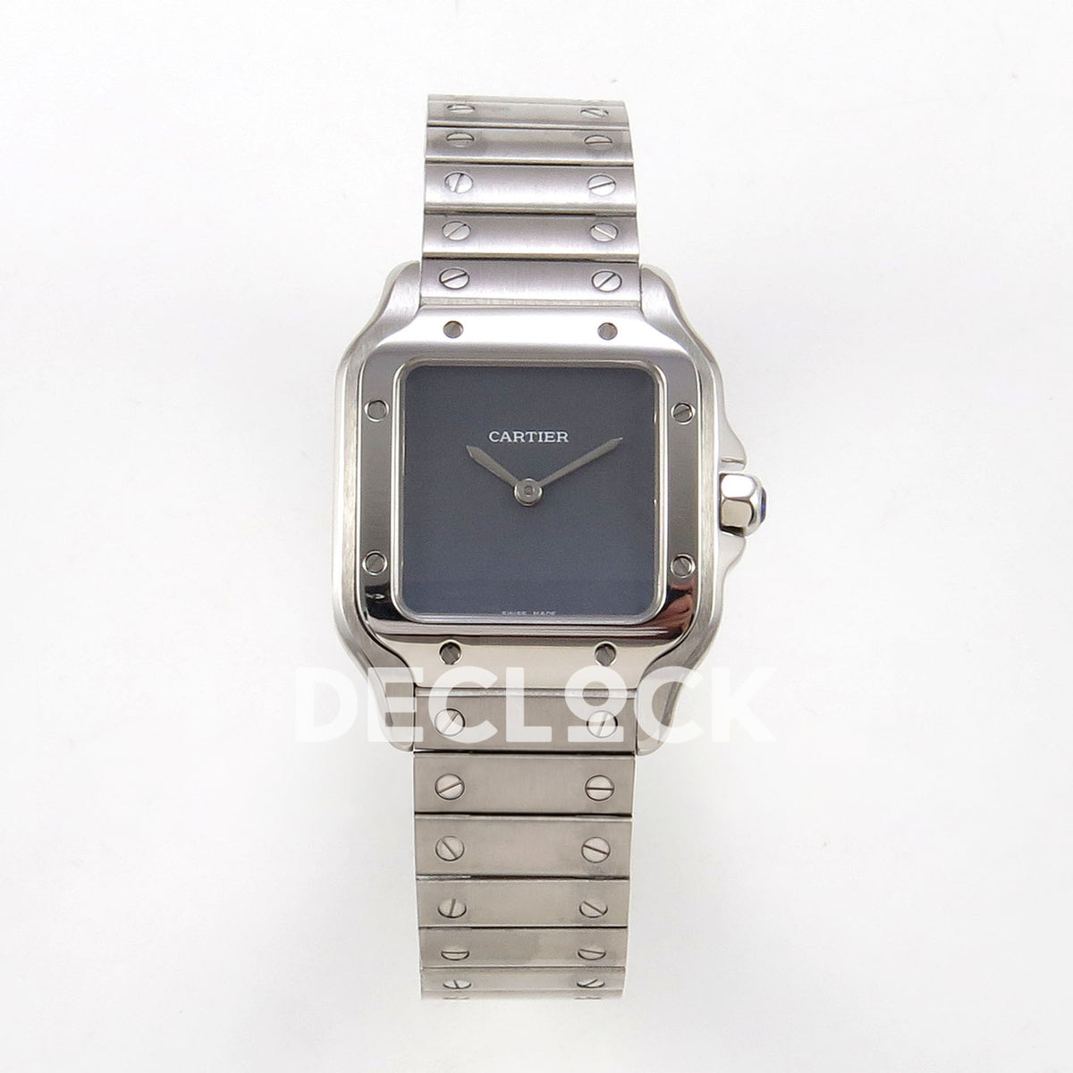 Cartier Santos 27mm 8848F with gray dial and stainless steel bracelet, front view