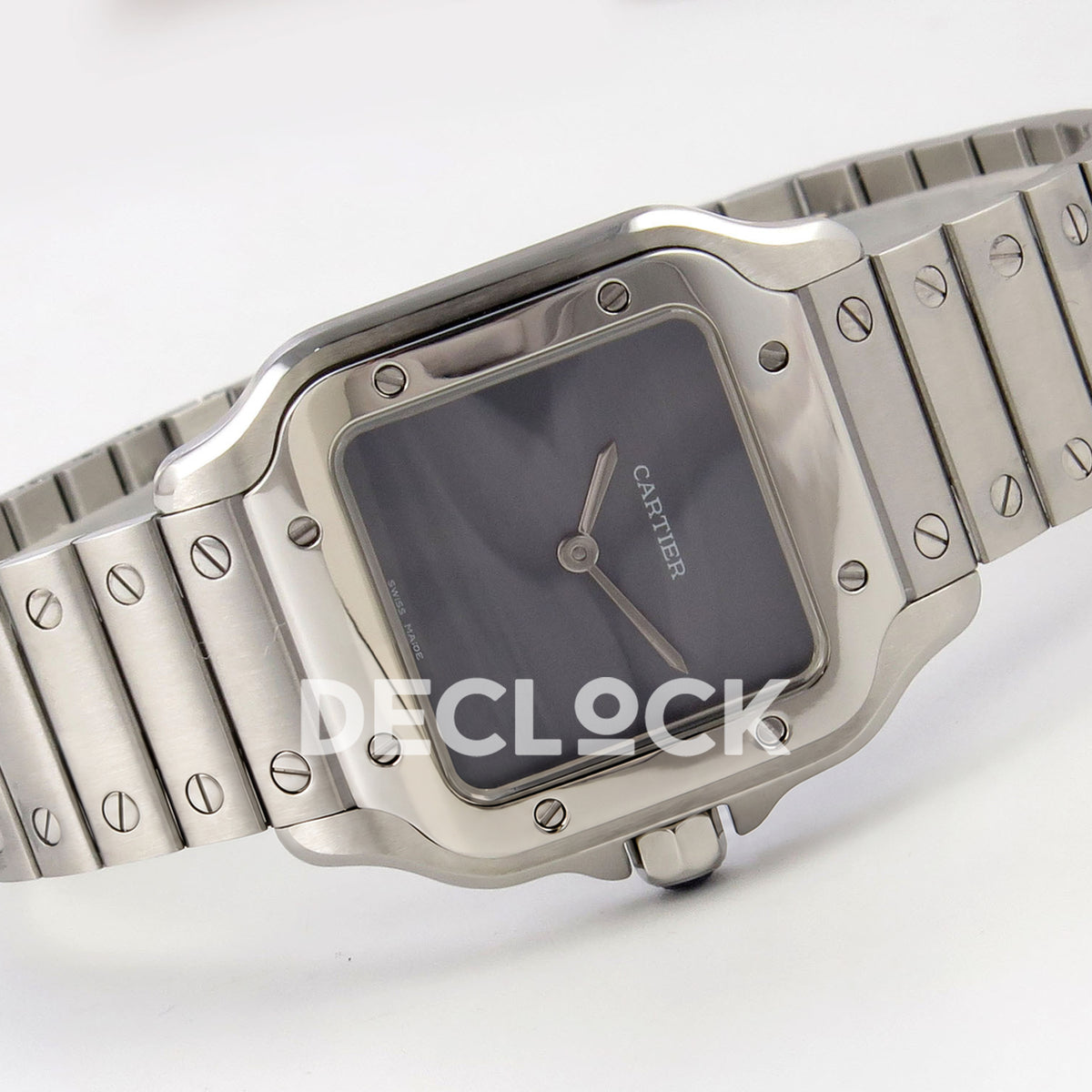 Cartier Santos 27mm 8848F with gray dial and stainless steel bracelet, horizontal front view