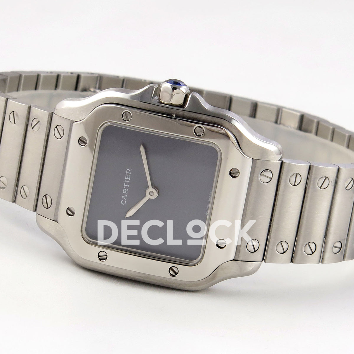 Cartier Santos 27mm 8848F with gray dial and stainless steel bracelet, opposite horizontal view