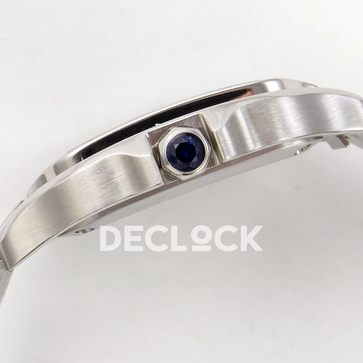 Cartier Santos 27mm 8848F with red dial and stainless steel bracelet, crown side profile