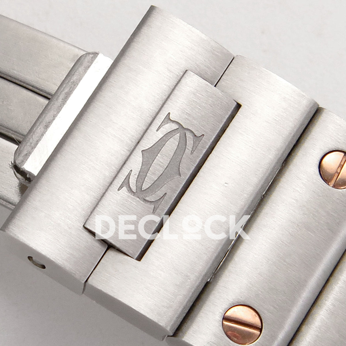 Cartier Santos 27mm 8848F with red dial and steel/rose gold bracelet, clasp exterior