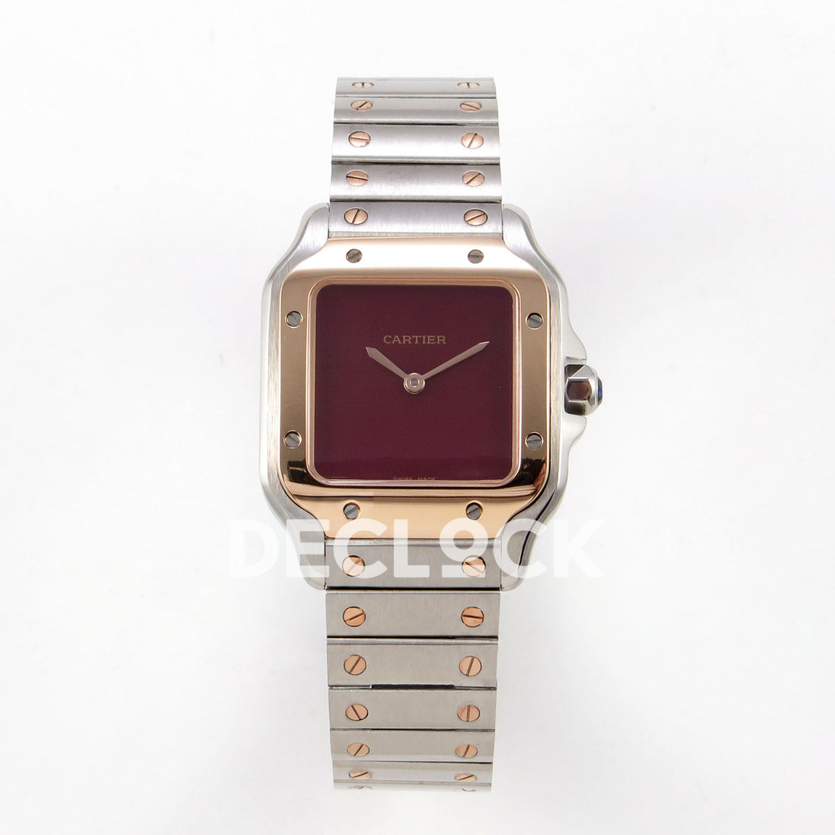 Cartier Santos 27mm 8848F with red dial and steel/rose gold bracelet, front view