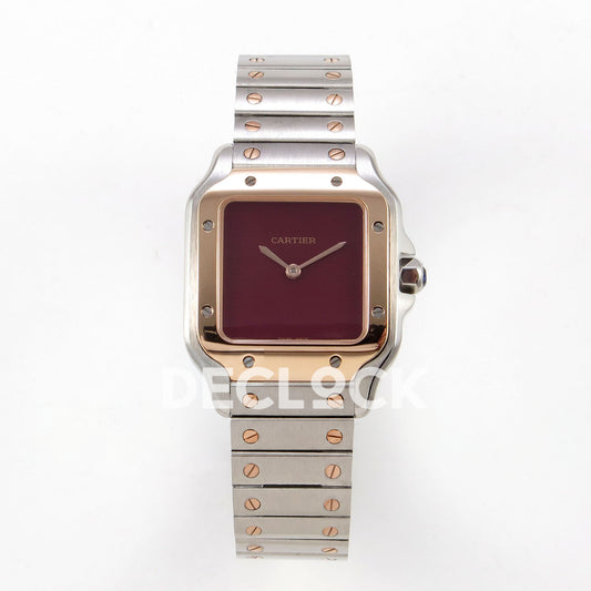 Cartier Santos 27mm 8848F with red dial and steel/rose gold bracelet, front view