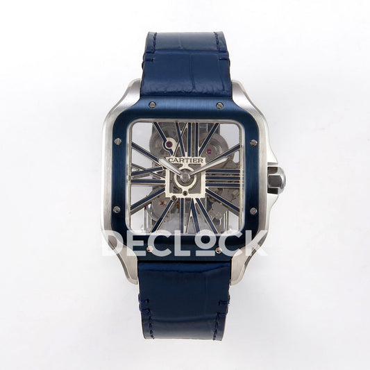 Cartier Santos Skeleton Large Skeleton Dial, Blue Bezel, Blue Leather, 39.8MM RICH replica - product view 01