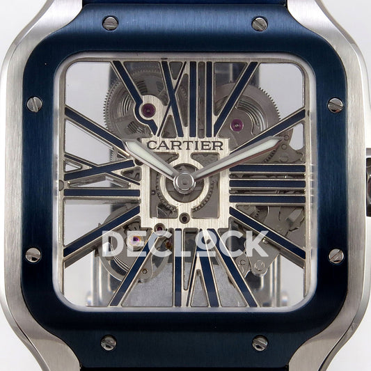 Cartier Santos Skeleton Large Skeleton Dial, Blue Bezel, Blue Leather, 39.8MM RICH replica - product view 02
