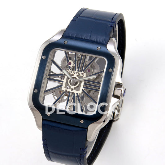 Cartier Santos Skeleton Large Skeleton Dial, Blue Bezel, Blue Leather, 39.8MM RICH replica - product view 03