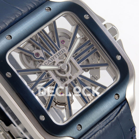 Cartier Santos Skeleton Large Skeleton Dial, Blue Bezel, Blue Leather, 39.8MM RICH replica - product view 04