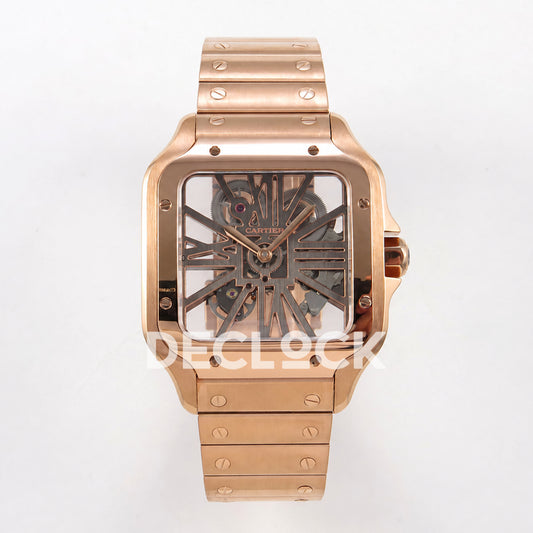 Cartier Santos Watch Skeleton Dial in Full Gold Replica Watch
