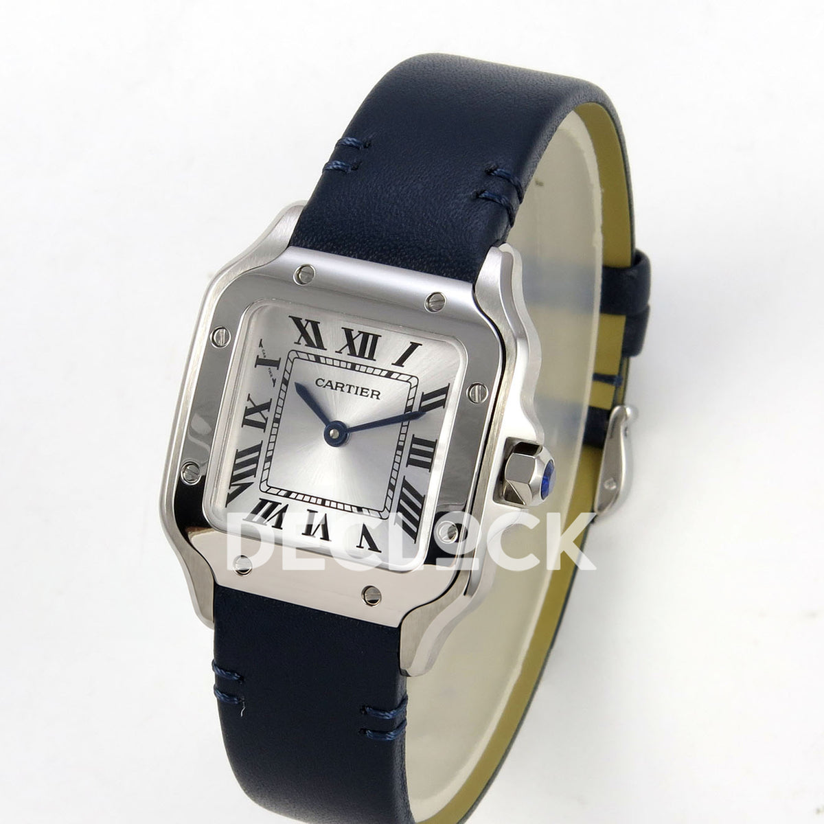 Cartier Santos Small Silver Dial, Blue Leather, 27MM DRF replica - product view 03