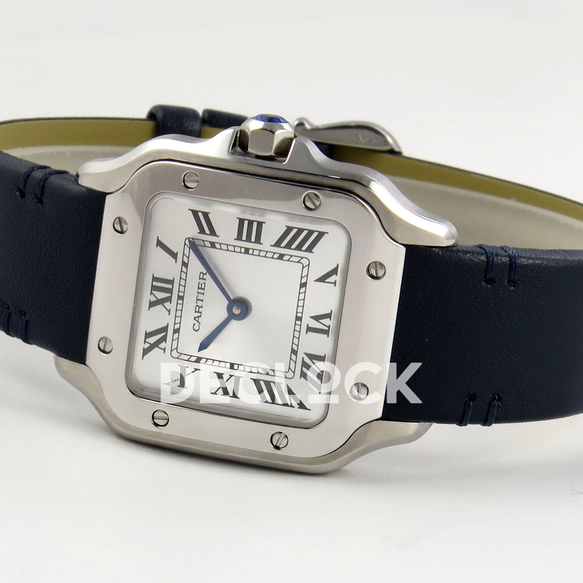 Cartier Santos Small Silver Dial, Blue Leather, 27MM DRF replica - product view 08