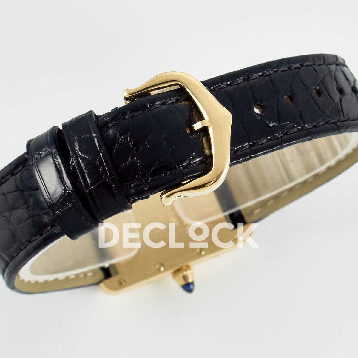 Cartier Tank Louis Small 29x22mm Yellow Gold Black Dial Black Leather Asian AAA+ Replica – buckle
