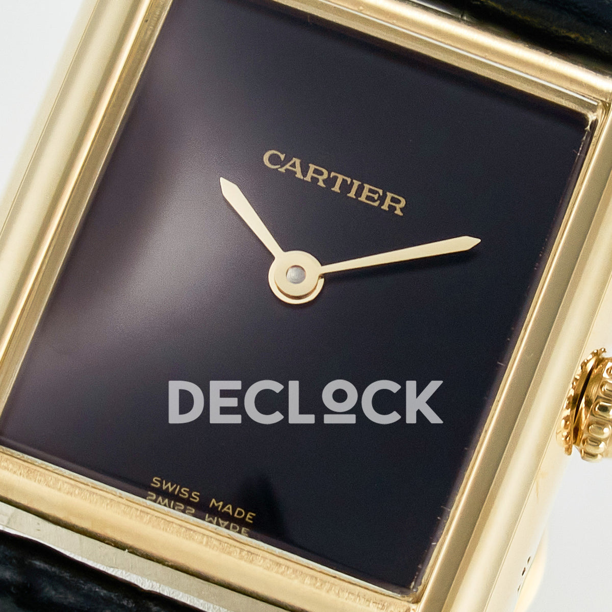 Cartier Tank Louis Small 29x22mm Yellow Gold Black Dial Black Leather Asian AAA+ Replica – dial detail