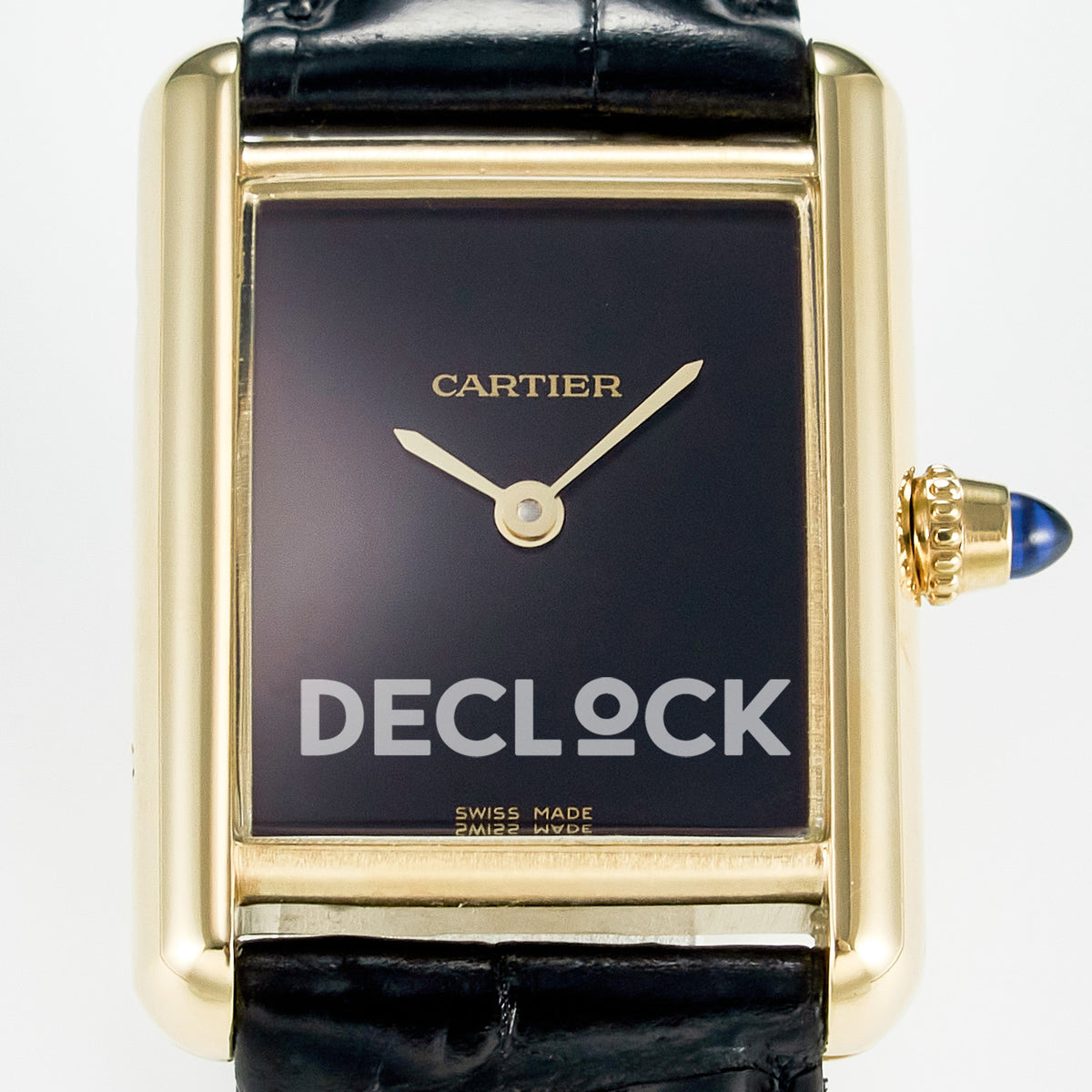 Cartier Tank Louis Small 29x22mm Yellow Gold Black Dial Black Leather Asian AAA+ Replica – dial front
