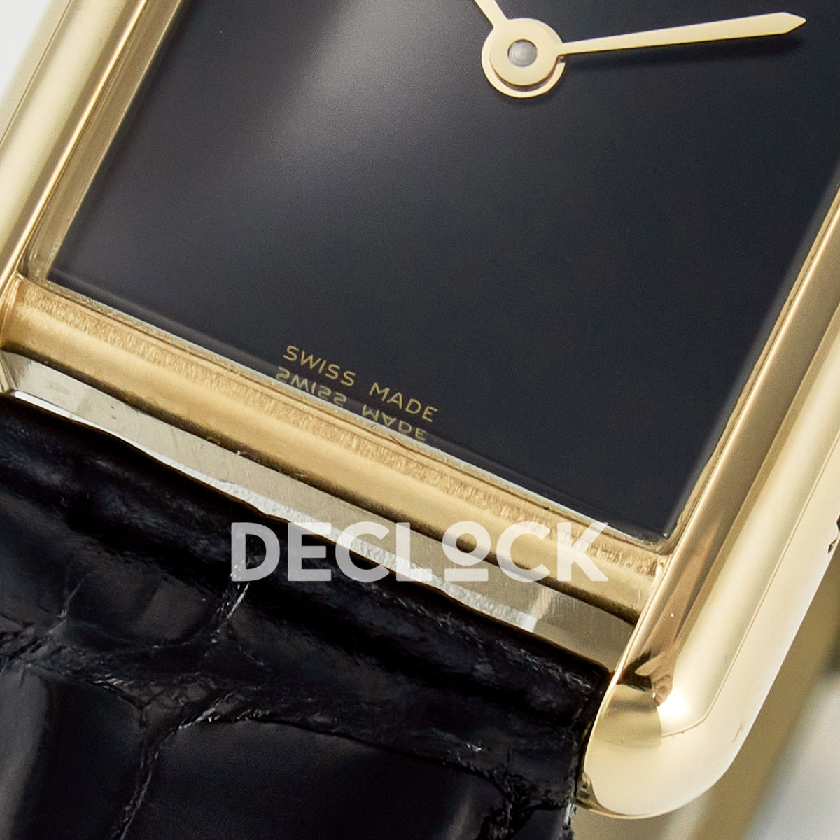 Cartier Tank Louis Small 29x22mm Yellow Gold Black Dial Black Leather Asian AAA+ Replica – dial lower detail