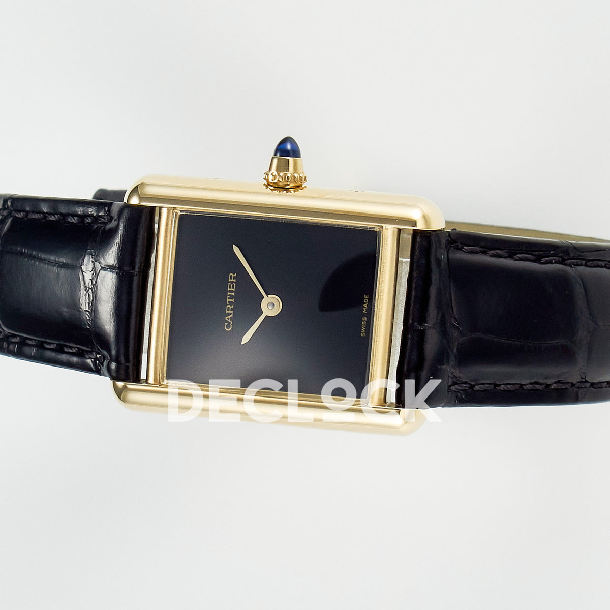 Cartier Tank Louis Small 29x22mm Yellow Gold Black Dial Black Leather Asian AAA+ Replica – side angle