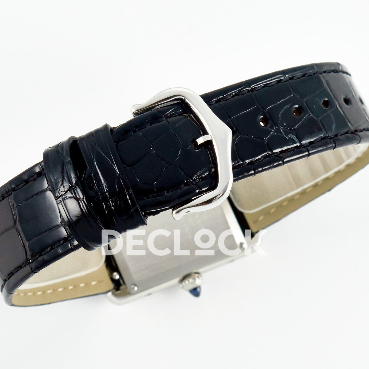 Cartier Tank Must Large 33.7x25.5mm Steel Black Dial Black Leather Asian AAA+ Replica – buckle
