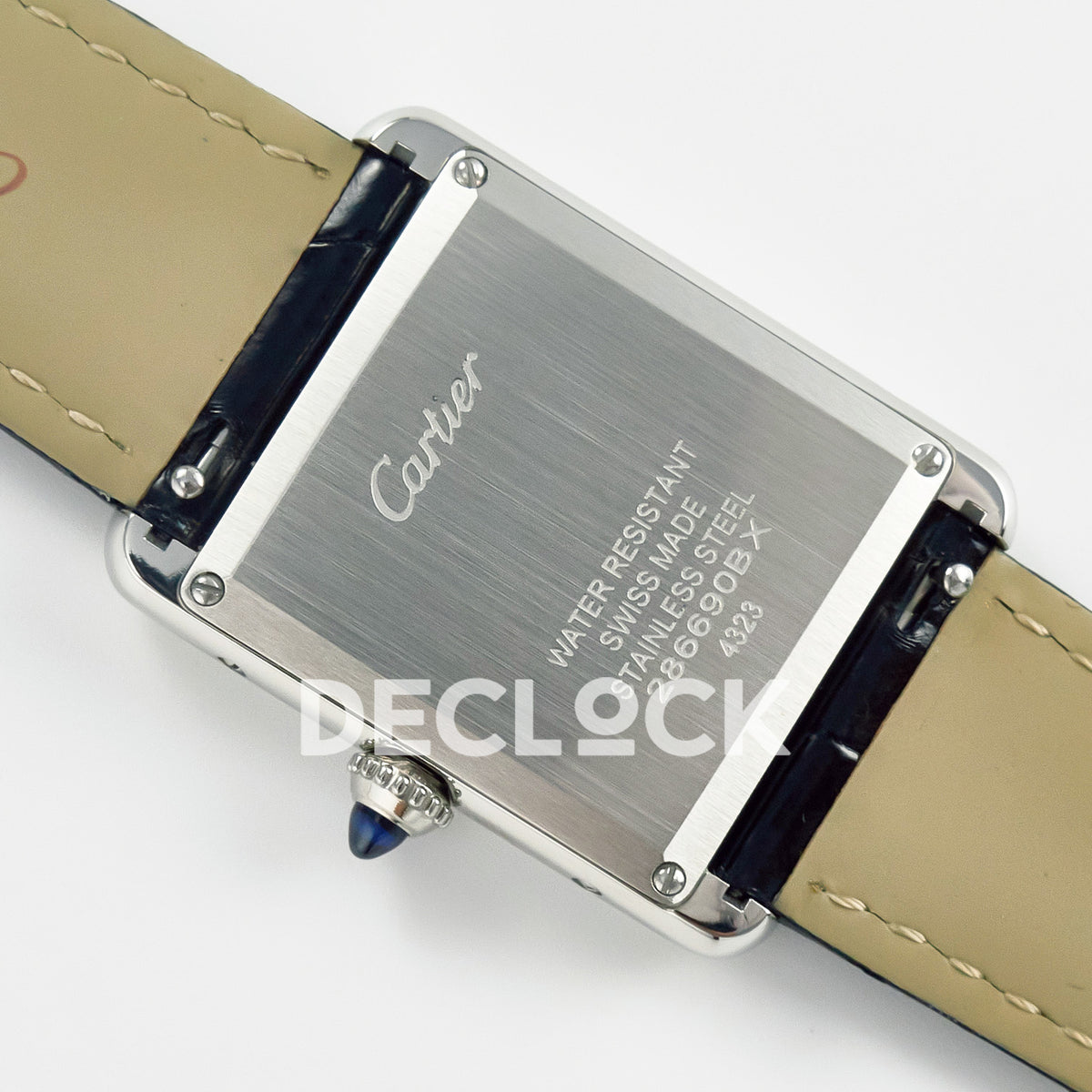 Cartier Tank Must Large 33.7x25.5mm Steel Black Dial Black Leather Asian AAA+ Replica – caseback