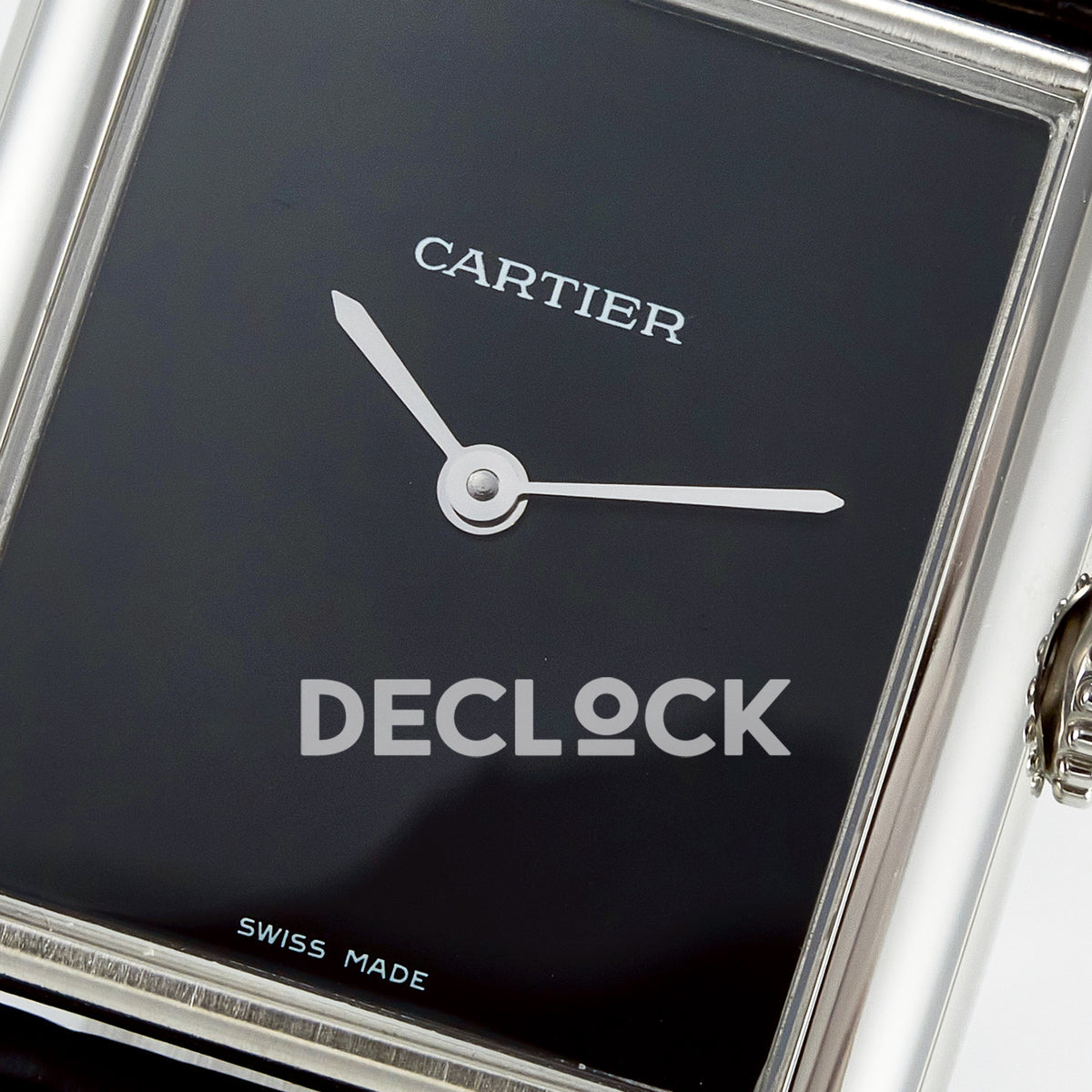 Cartier Tank Must Large 33.7x25.5mm Steel Black Dial Black Leather Asian AAA+ Replica – dial detail