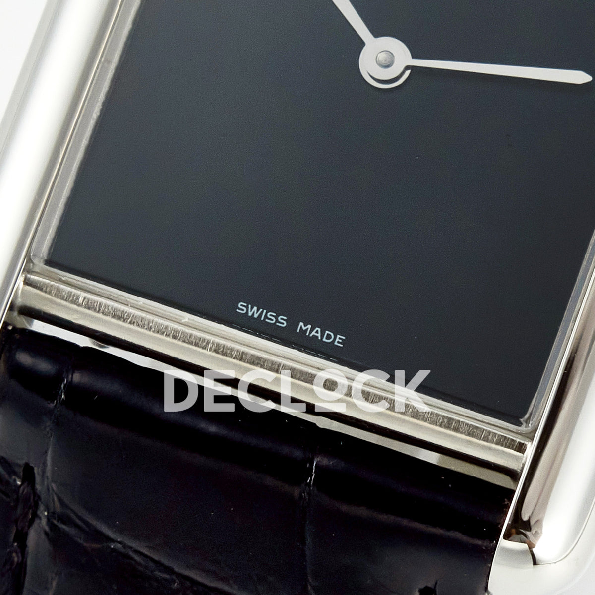 Cartier Tank Must Large 33.7x25.5mm Steel Black Dial Black Leather Asian AAA+ Replica – dial lower detail