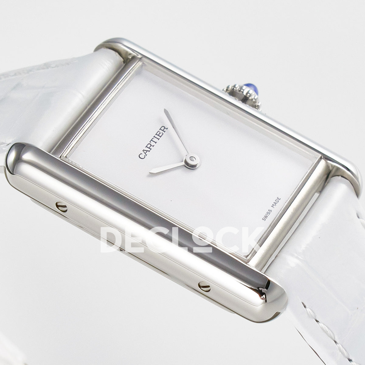 Cartier Tank Must Large 33.7x25.5mm Steel White Dial White Leather Asian AAA+ Replica – case angle