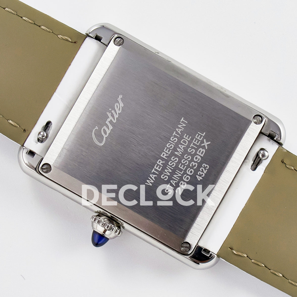 Cartier Tank Must Large 33.7x25.5mm Steel White Dial White Leather Asian AAA+ Replica – caseback