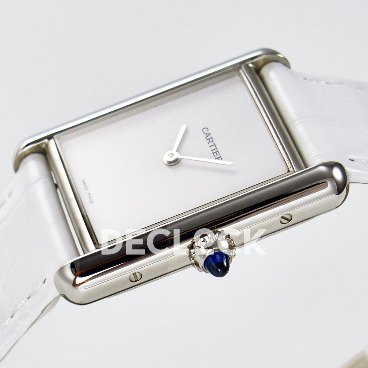 Cartier Tank Must Large 33.7x25.5mm Steel White Dial White Leather Asian AAA+ Replica – crown angle