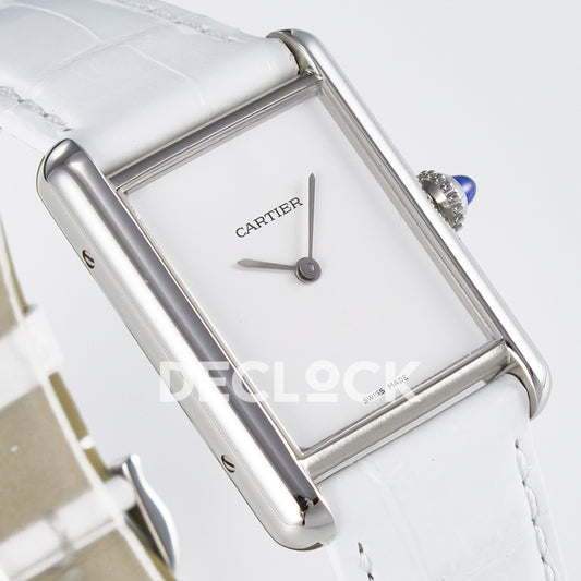 Cartier Tank Must Large 33.7x25.5mm Steel White Dial White Leather Asian AAA+ Replica – dial angle