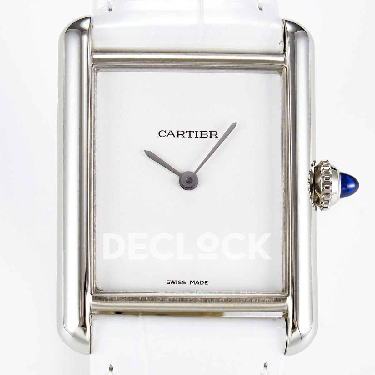 Cartier Tank Must Large 33.7x25.5mm Steel White Dial White Leather Asian AAA+ Replica – dial front