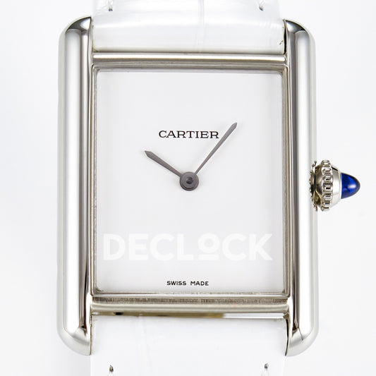 Cartier Tank Must Large 33.7x25.5mm Steel White Dial White Leather Asian AAA+ Replica – dial front