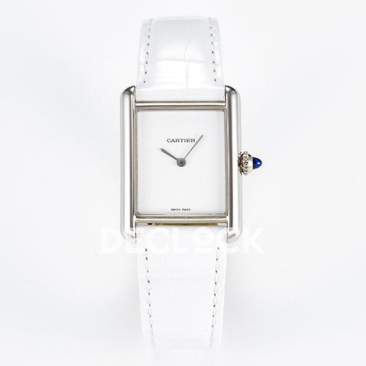 Cartier Tank Must Large 33.7x25.5mm Steel White Dial White Leather Asian AAA+ Replica – front