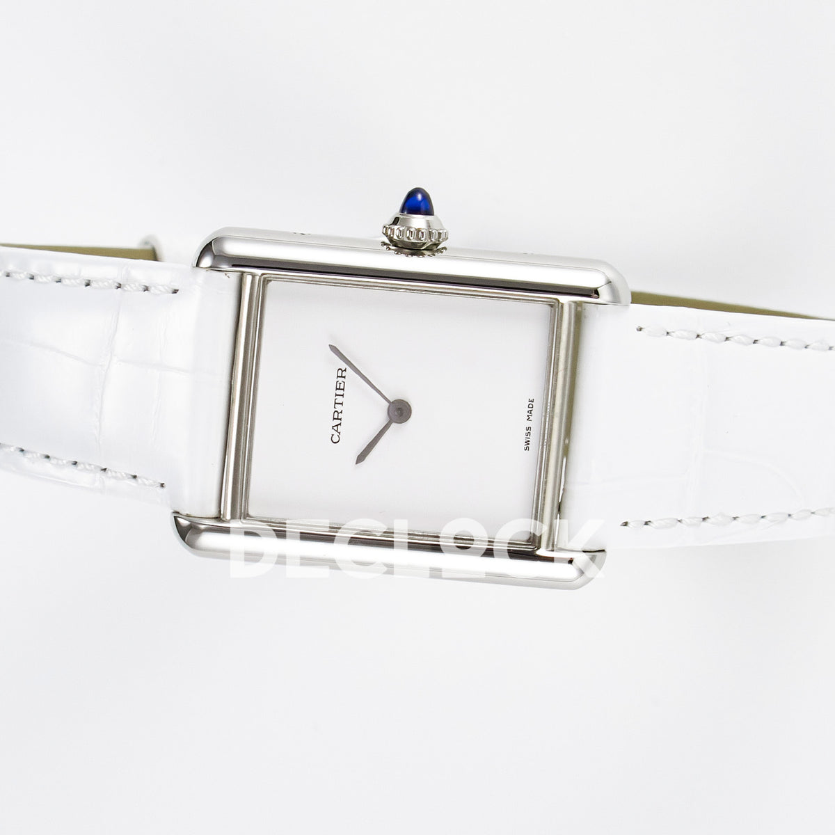 Cartier Tank Must Large 33.7x25.5mm Steel White Dial White Leather Asian AAA+ Replica – side angle