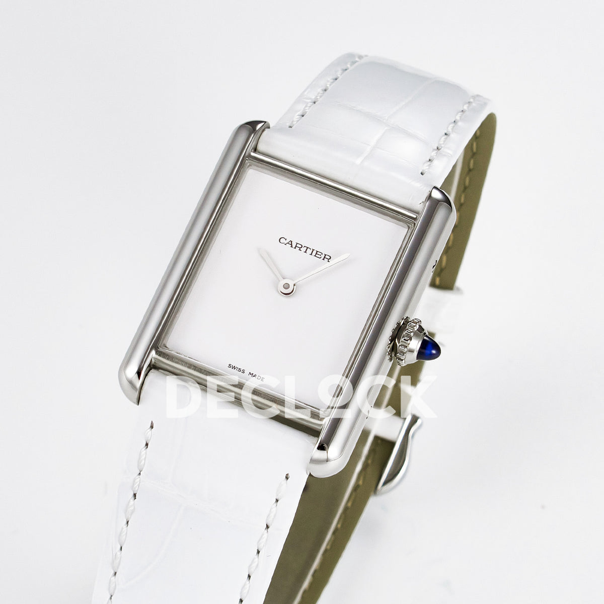 Cartier Tank Must Large 33.7x25.5mm Steel White Dial White Leather Asian AAA+ Replica – three quarter
