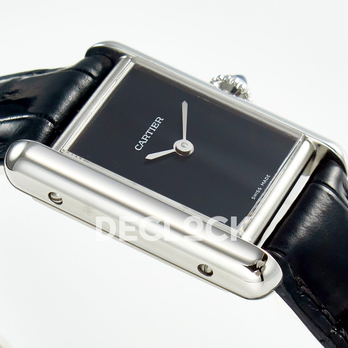 Cartier Tank Must Small 29x22mm Steel Black Dial Black Leather Asian AAA+ Replica – case angle