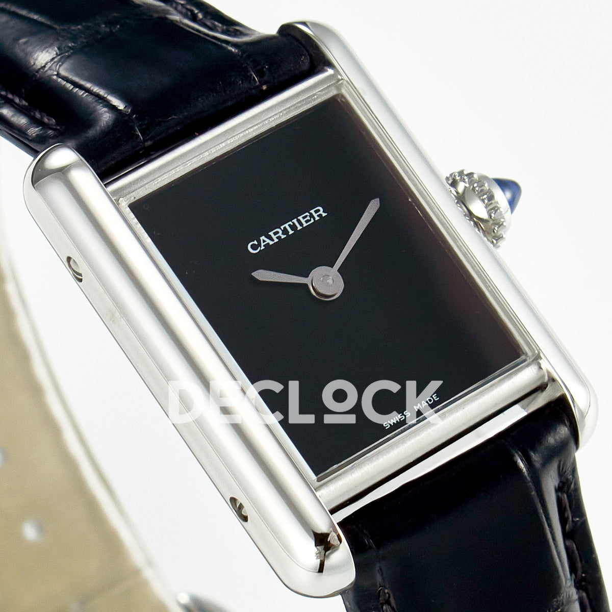 Cartier Tank Must Small 29x22mm Steel Black Dial Black Leather Asian AAA+ Replica – dial angle