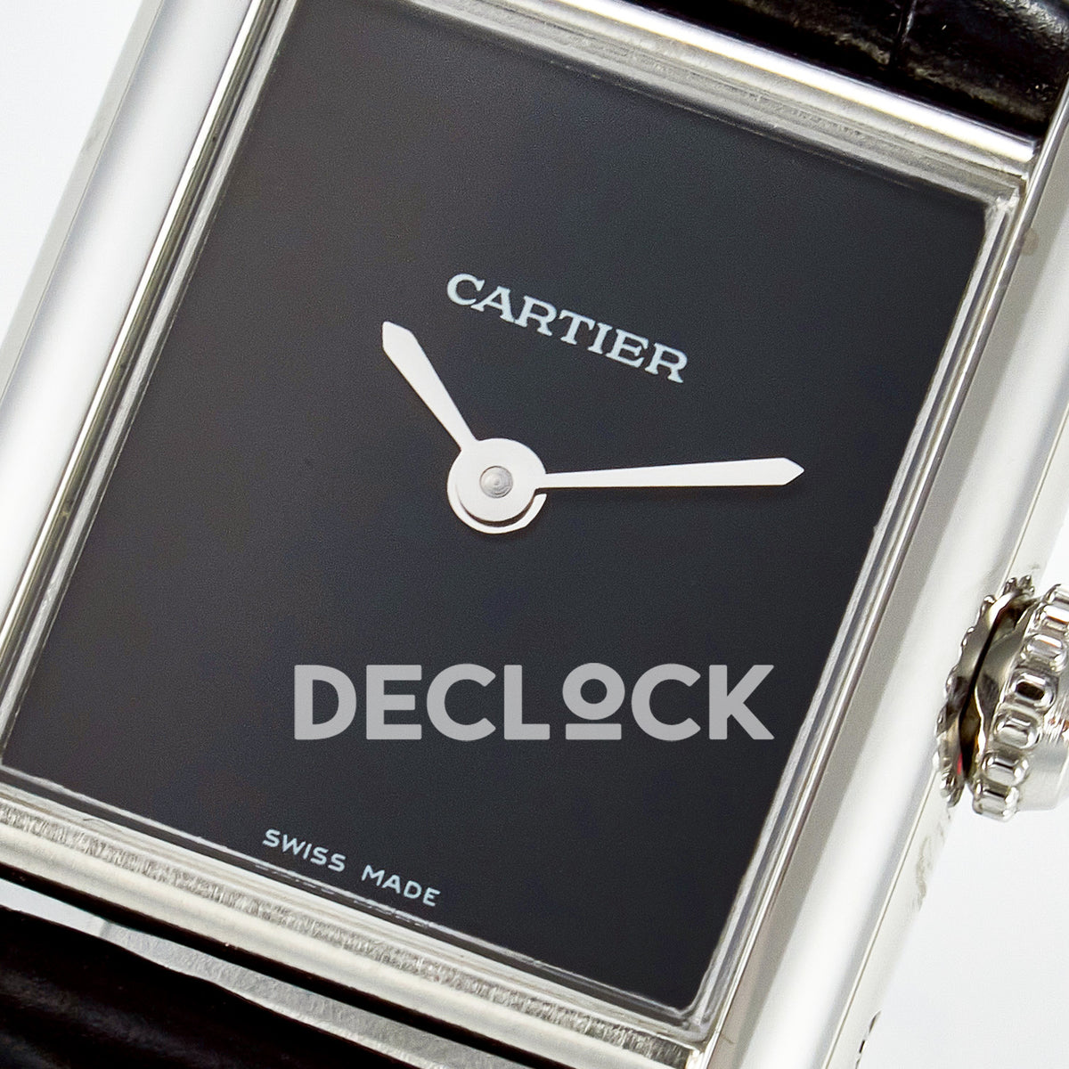 Cartier Tank Must Small 29x22mm Steel Black Dial Black Leather Asian AAA+ Replica – dial detail