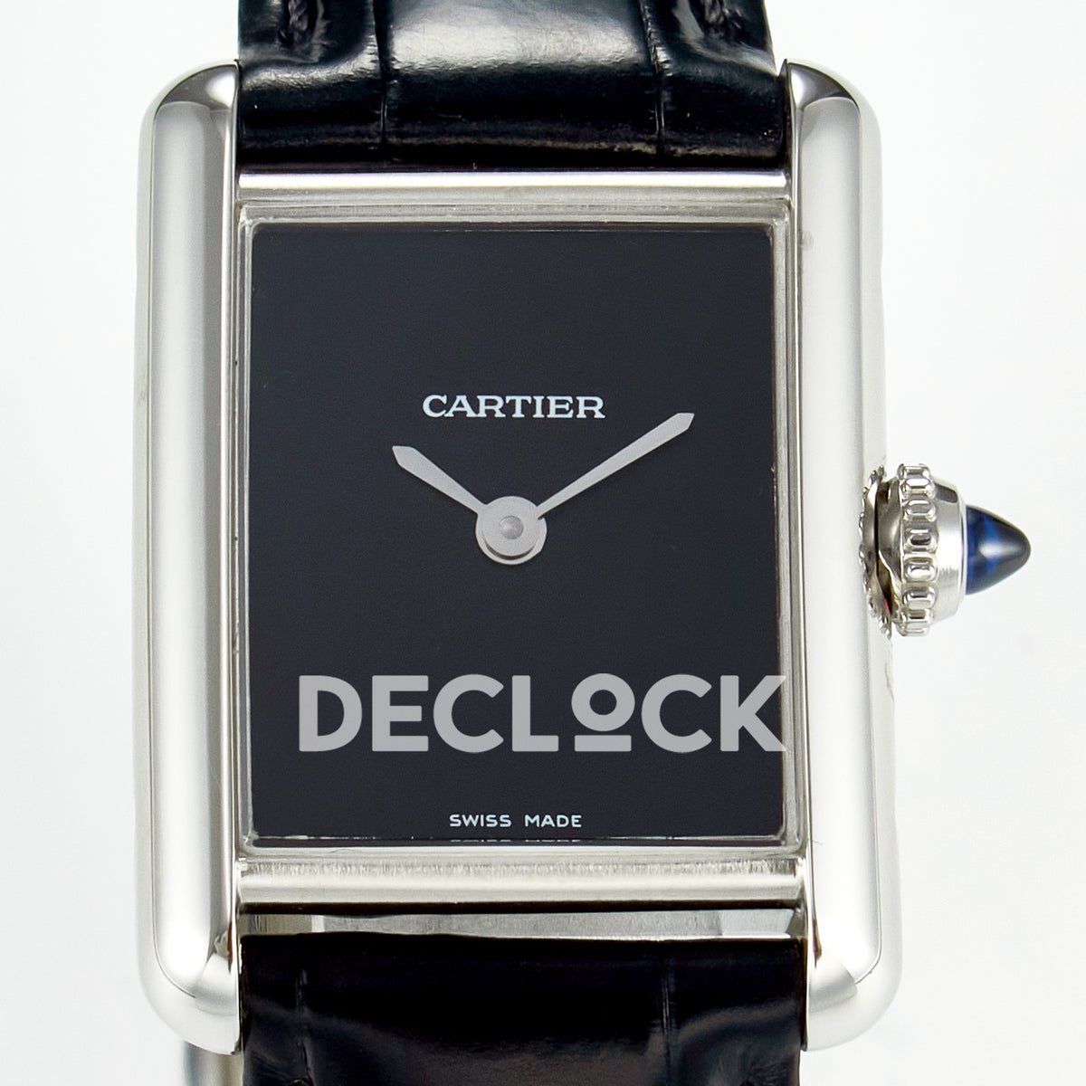 Cartier Tank Must Small 29x22mm Steel Black Dial Black Leather Asian AAA+ Replica – dial front