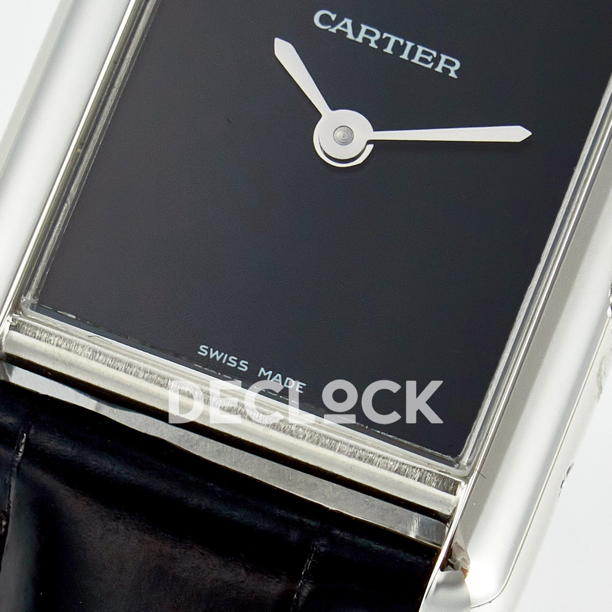 Cartier Tank Must Small 29x22mm Steel Black Dial Black Leather Asian AAA+ Replica – dial lower detail