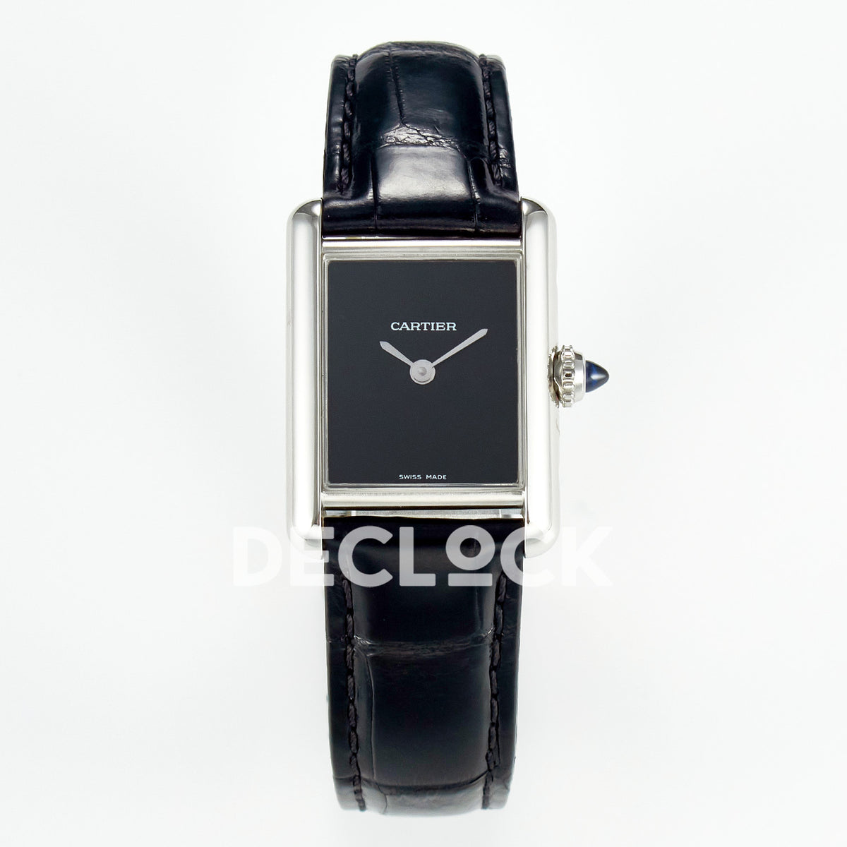 Cartier Tank Must Small 29x22mm Steel Black Dial Black Leather Asian AAA+ Replica – front