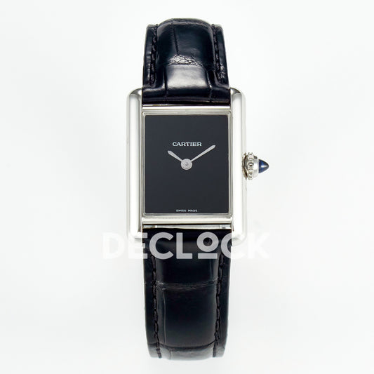 Cartier Tank Must Small 29x22mm Steel Black Dial Black Leather Asian AAA+ Replica – front