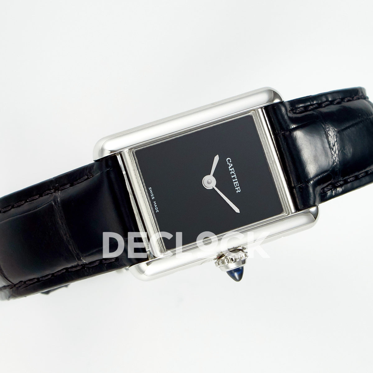 Cartier Tank Must Small 29x22mm Steel Black Dial Black Leather Asian AAA+ Replica – strap view