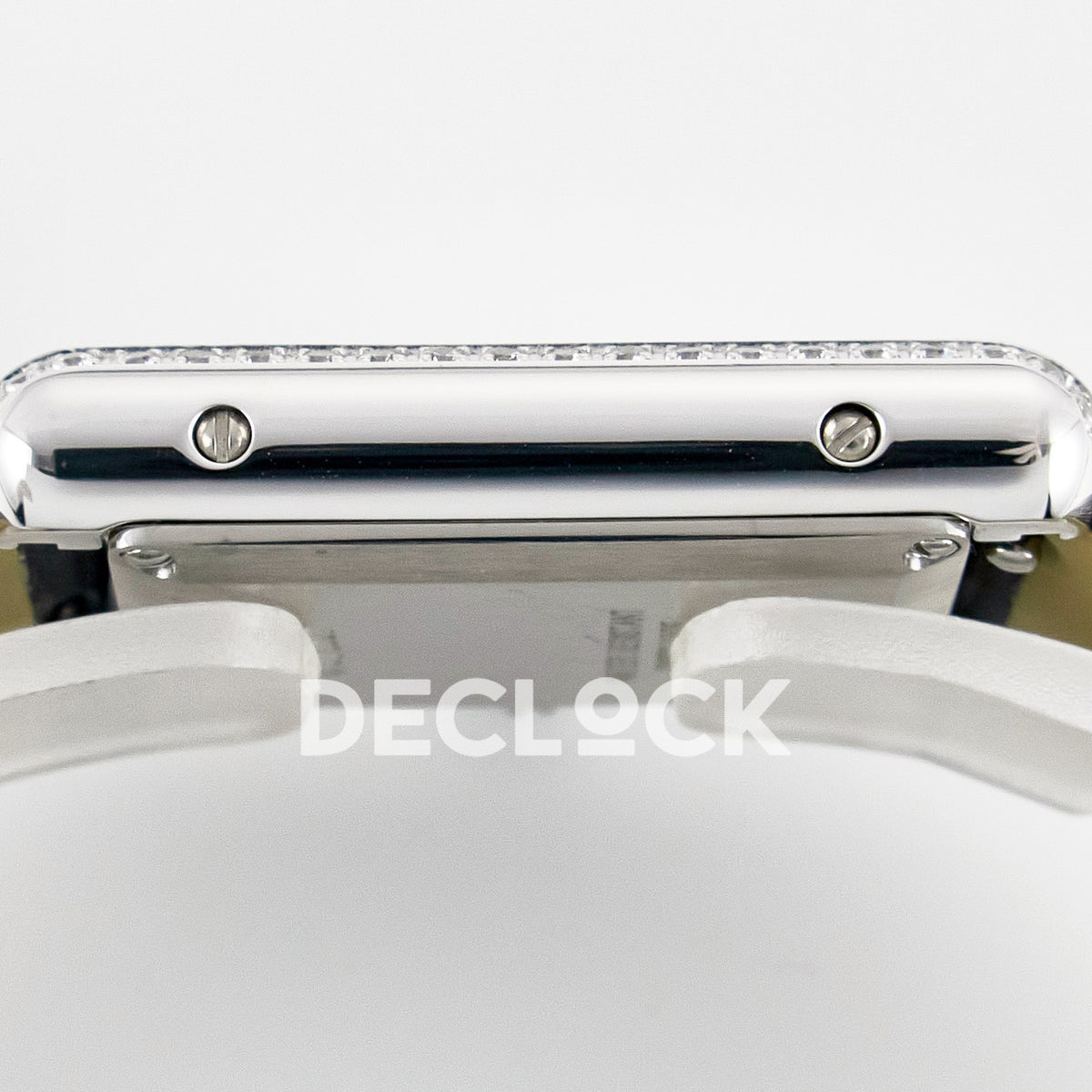 Cartier Tank Must Small 29x22mm Steel White Dial Black Leather Stone Bezel Asian AAA+ Replica – case side