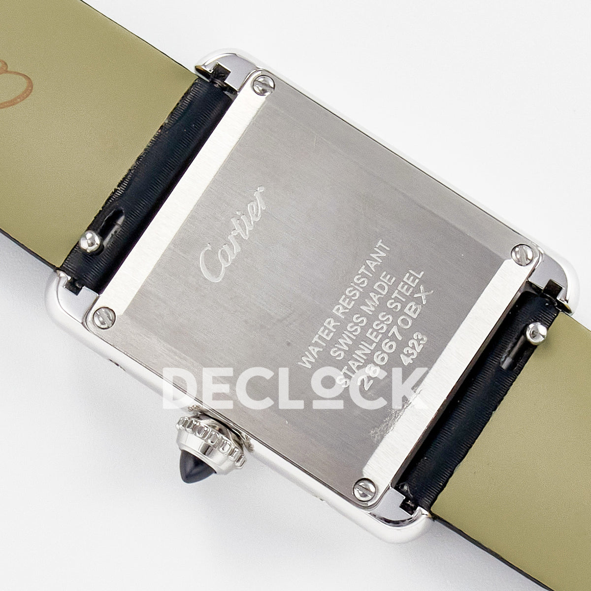 Cartier Tank Must Small 29x22mm Steel White Dial Black Leather Stone Bezel Asian AAA+ Replica – caseback