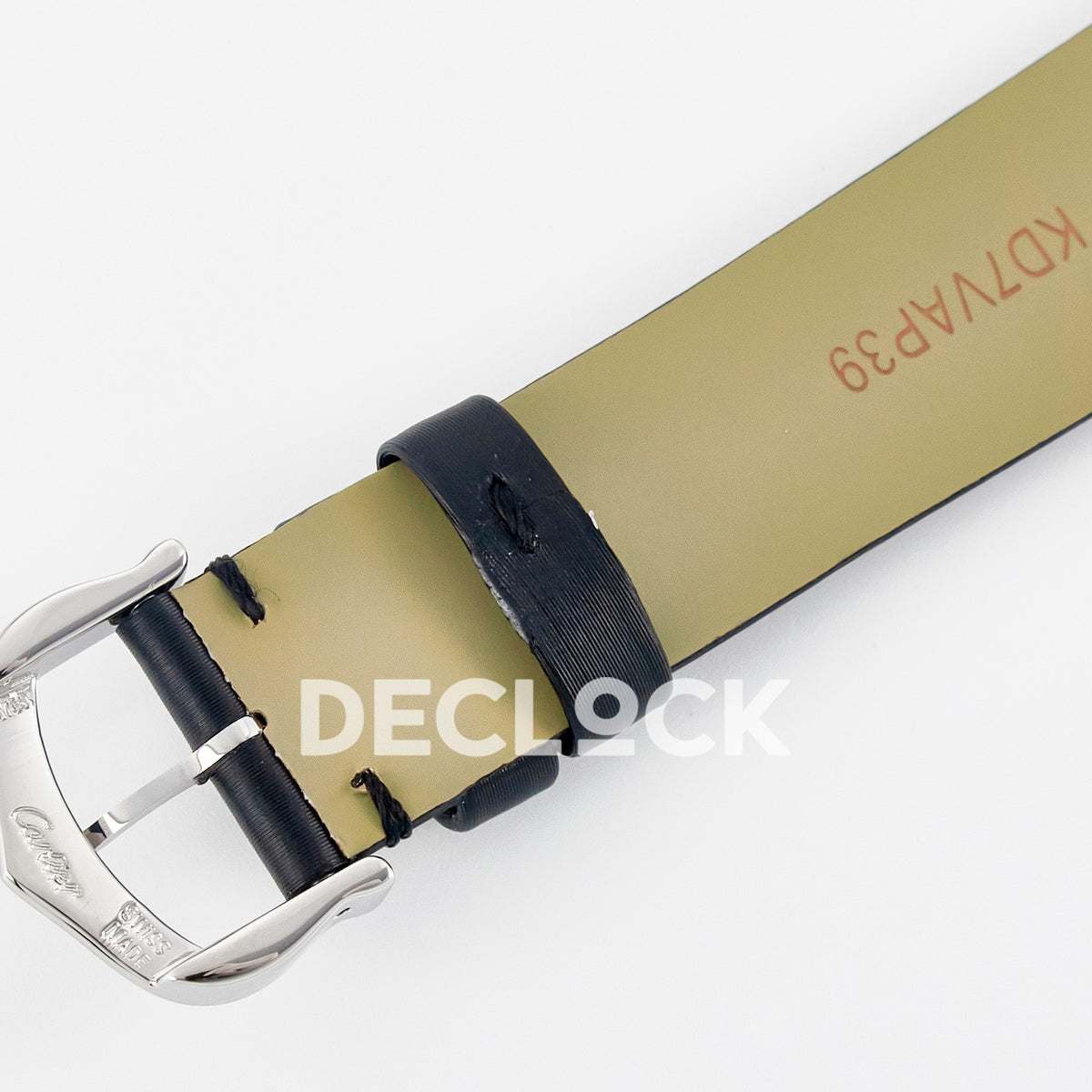 Cartier Tank Must Small 29x22mm Steel White Dial Black Leather Stone Bezel Asian AAA+ Replica – calfskin strap and buckle detail 16
