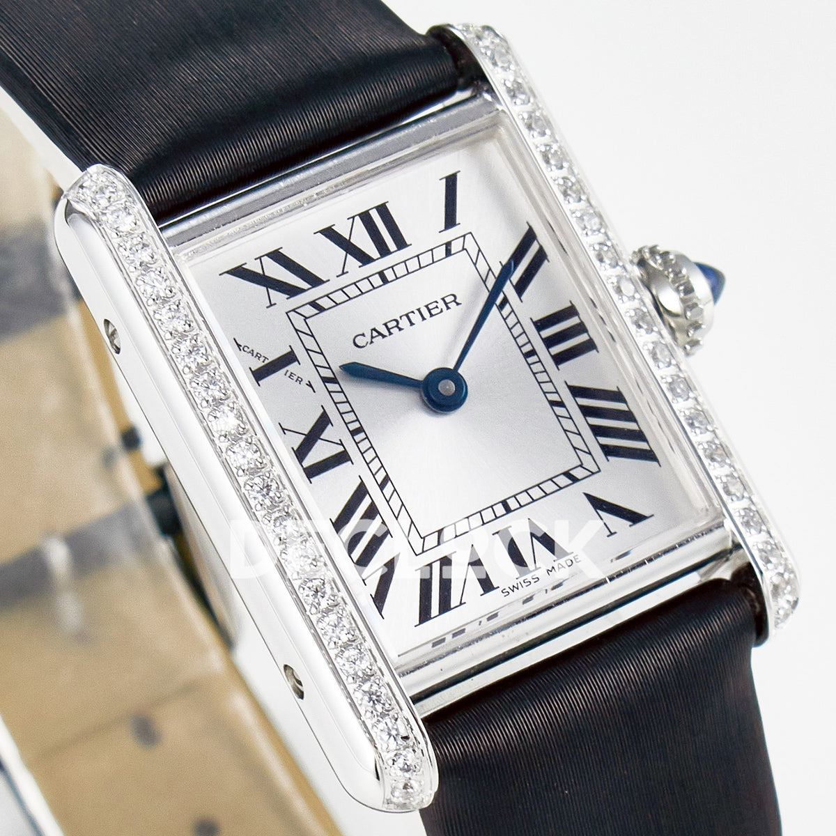 Cartier Tank Must Small 29x22mm Steel White Dial Black Leather Stone Bezel Asian AAA+ Replica – dial angle