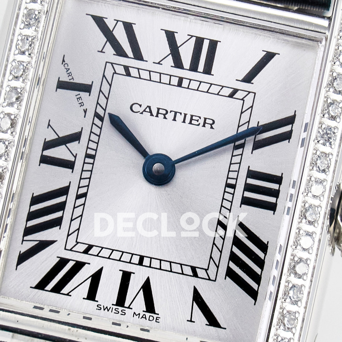 Cartier Tank Must Small 29x22mm Steel White Dial Black Leather Stone Bezel Asian AAA+ Replica – dial detail
